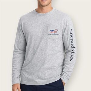 Vineyard Vines | Long Sleeve Pocket T-Shirt | USA Flag Whale